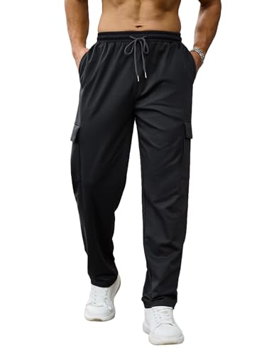 Aro Lora Jogginghose Herren Trainingshose Yogahose Leichte Fitness Hose mit Taschen Atmungsaktiv Freizeithose Sporthose Schwarz XXL von Aro Lora
