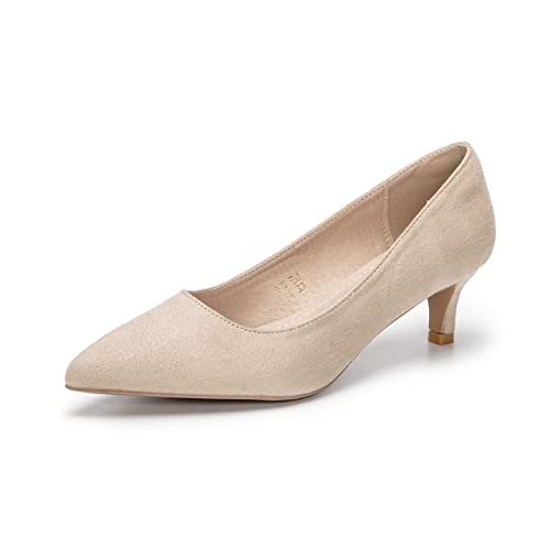 Damen Gericht Schuhe Kitten Heels Pointed Pumps Klassische Absätze Hochzeit Party Kleid Pumps Beige/Wildleder 42 von Aro Lora