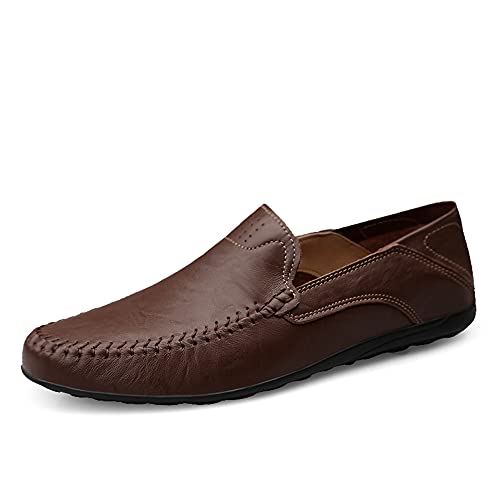 Herren Klassische Mokassins Lederschuhe Loafers Schuhe zum Autofahren modische Schlupfschuhe Slipper Leder Flach Atmungsaktiv Freizeitschuhe Braun 40 von Aro Lora