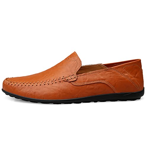 Herren Klassische Mokassins Lederschuhe Loafers Schuhe zum Autofahren modische Schlupfschuhe Slipper Leder Flach Atmungsaktiv Freizeitschuhe Rotbraun 40 von Aro Lora