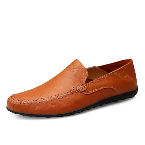 Herren Klassische Mokassins Lederschuhe Loafers Schuhe zum Autofahren modische Schlupfschuhe Slipper Leder Flach Atmungsaktiv Freizeitschuhe Rotbraun 47 von Aro Lora