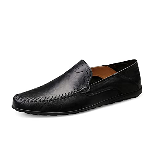 Herren Klassische Mokassins Lederschuhe Loafers Schuhe zum Autofahren modische Schlupfschuhe Slipper Leder Flach Atmungsaktiv Freizeitschuhe Schwarz 44 von Aro Lora