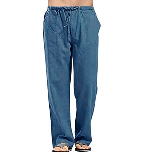 Leinenhose für Herren, Loose Fit Yoga, Hose mit elastischen Kordeln, leichte Taille, Hose, blau, 58 von Aro Lora