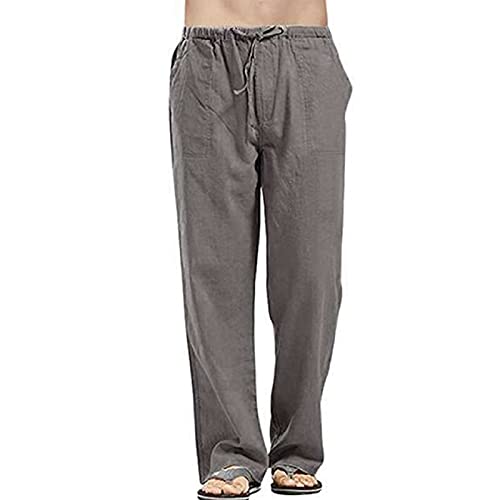 Leinenhose für Herren, Loose Fit Yoga, Hose mit elastischen Kordeln, leichte Taille, Hose, grau, 56 von Aro Lora