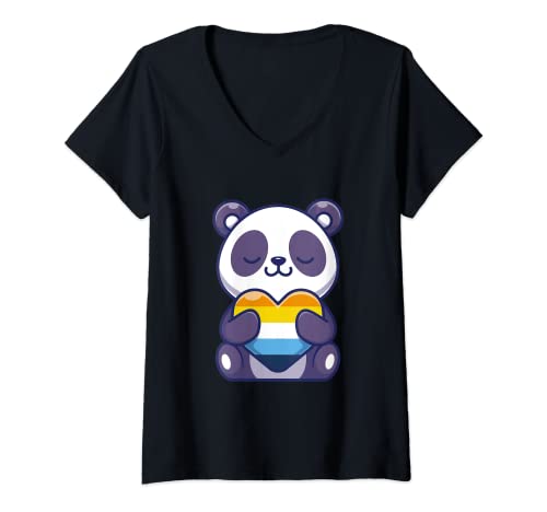 Damen Aroace Pride Aro Ace Panda Herz Aromantic Asexual Pride T-Shirt mit V-Ausschnitt Damen Aroace Pride Aro Ace Panda Herz Aromantic Asexual Pride T-Shirt mit V-Ausschnitt von Aroace Panda Aro Ace Pride