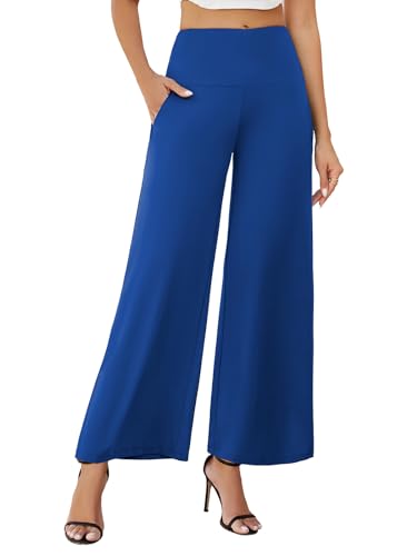 Arolina Palazzo-Hose für Damen, dehnbar, weites Bein, mit Taschen, lässig, bequem, hohe Taille, Palazzo-Hose für Damen, elegant, Königsblau, S von Arolina