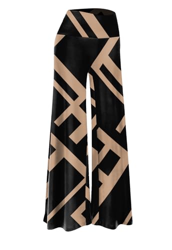 Arolina Palazzohose für Damen, dehnbar, weites Bein, leger, bequem, hohe Taille, Palazzo-Hose, Braune Geometrie, X-Groß Arolina Palazzohose für Damen, dehnbar, weites Bein, leger, bequem, hohe Taille, Palazzo-Hose, Braune Geometrie, X-Groß von Arolina