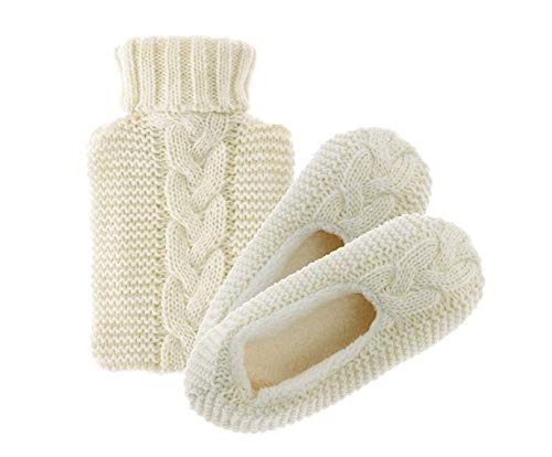 Aroma Home Shoes Damen Hot Water Bottle & Slipper Pantoffeln, Beige Creme, Medium von Aroma Home Shoes
