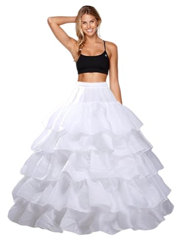 Damen Petticoat Unterrock Crinoline Hochzeit Petticoat 4 Reifen 5 Volant Unterrock Hochzeit Crinoline Rock Half Slips Formen A Linie Retro Petticoat für Hochzeitskleid Abschlussball Kleid Petticoat von AromaHua