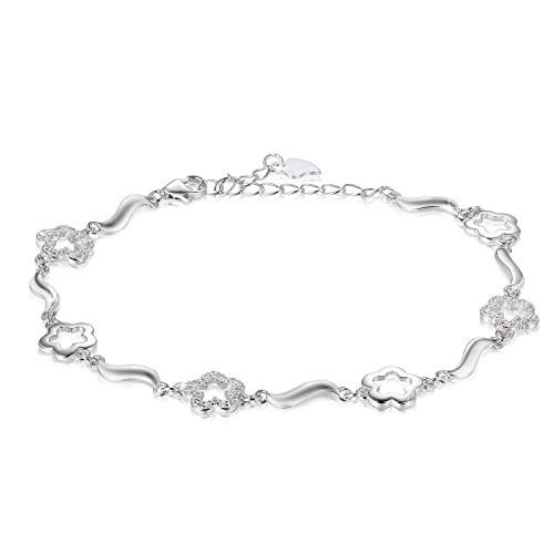 Armband Damen 925 Silber Sterling Damenarmband Silberarmband mit Blume Form verstellbares Armschmuck Armband Damen 925 Silber Sterling Damenarmband Silberarmband mit Blume Form verstellbares Armschmuck von Aroncent