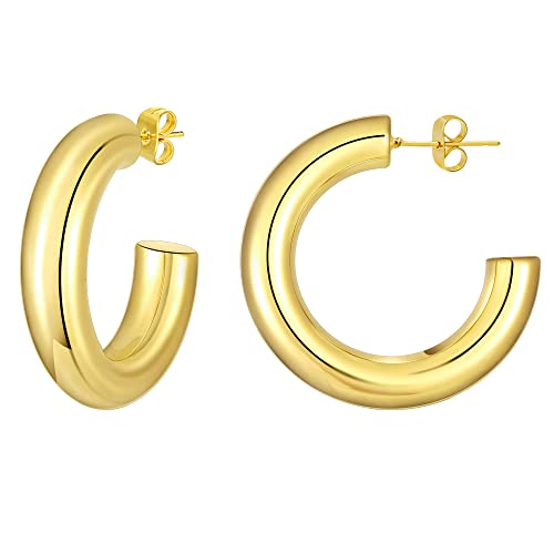 Aroncent 1 Paar Creolen Set Edelstahl Streifen Kreis Huggie Ohrringe Ohr Piercing für Herren Damen, Gold, Durchmesser 25mm von Aroncent