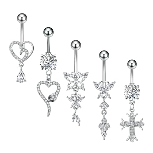 Aroncent 14G Bauchnabelpiercing Bananabells Set: 6PCS Herz Kreuz Schlange Quaste Design süßer Edelstahl Barbell Nabelpiercing Bauchpiercing Schmuck für Damen von Aroncent