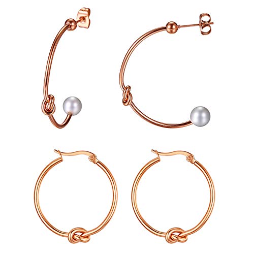 Aroncent Ohrringe Creolen Set Damen: Edelstahl Knoten Ohrstecker Creolen Ohrschmuck Kugel Ohr Priecing Ohrschmuck Huggie Rosengold 2 PCS Aroncent Ohrringe Creolen Set Damen: Edelstahl Knoten Ohrstecker Creolen Ohrschmuck Kugel Ohr Priecing Ohrschmuck Huggie Rosengold 2 PCS von Aroncent