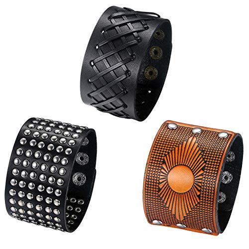 Aroncent 3PCS Breite Leder Armbänder Punk Rock Armband Herren Niete geflochtenen Armreif Verstellbar Legierung Armschmuck Aroncent 3PCS Breite Leder Armbänder Punk Rock Armband Herren Niete geflochtenen Armreif Verstellbar Legierung Armschmuck von Aroncent