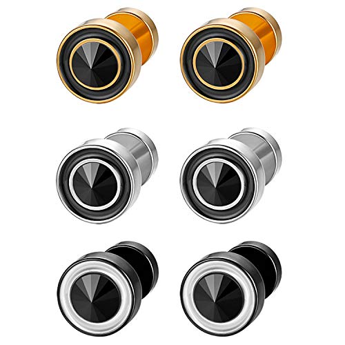 Aroncent 3Paare Ohrringe Fake Plug Ohrstecker Rund Zirkonia Ohrschmuck Herren Damen von Aroncent