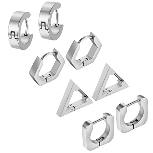 Aroncent 4 Paare Herren Damen Ohrringe, Personalisierte Mode Edelstahl Geometrie Sechseckigen Ohrstecker, Silber Gold Schwarz von Aroncent