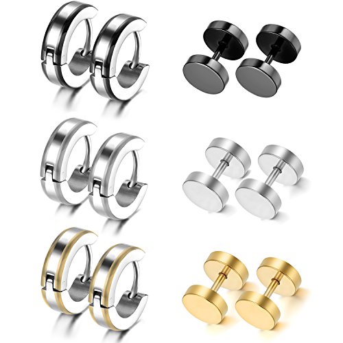 Aroncent 6 Paare Herren Ohrstecker, Hip Hop Kreis Rund Edelstahl Gestüt Ohrringe Creolen, Schwarz Gold Silber Aroncent 6 Paare Herren Ohrstecker, Hip Hop Kreis Rund Edelstahl Gestüt Ohrringe Creolen, Schwarz Gold Silber von Aroncent