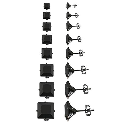 Aroncent Damen Zirkonia Ohrstecker Ohrringe: 8 Paar eckig Ohrstecker Quadrat Ohrpiercing mit Zirkonia 3-10mm Schwarz von Aroncent
