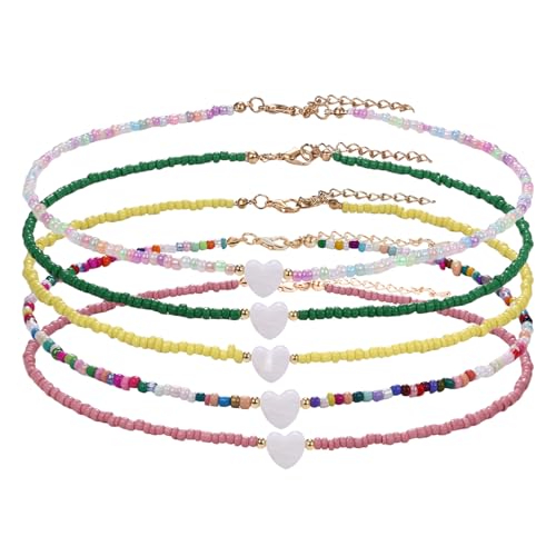 Aroncent Bohemian Perlen Halskette Set: 5 PCS Bunte Damen Ketten Verstellbare Strand Schmuck Sommerliche Modeaccessoires von Aroncent