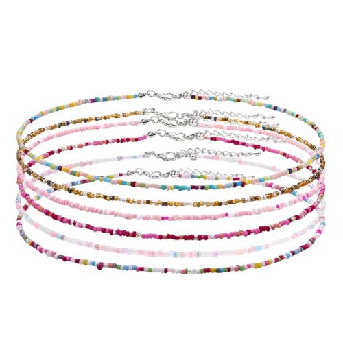 Aroncent Bunte Boho Perlen Halsketten: 6er Set Verstellbare Damen Ketten im Strandstil Sommer Modeaccessoires mit Glasperlen von Aroncent
