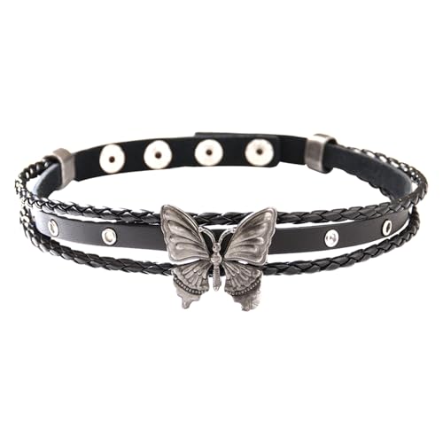 Aroncent Damen Choker Halskette Schmetterling: Leder Halskette Punk Bohemien Stil verstellbare Choker mit Schmetterling Anhänger Halsreif für Frauen Mädchen Damen Schwarz von Aroncent