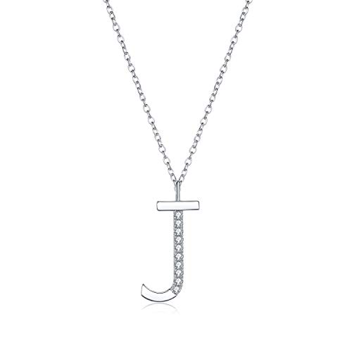 Aroncent Damen Halskette Silber Kupfer Kette mit Glänzend Zirkonia Buchstaben Anhänger J 45 cm von Aroncent