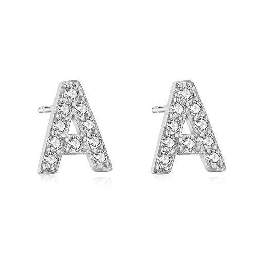 Aroncent Damen Herren Buchstabe Ohrringe - 925 Sterling Silber Buchstaben Ohrstecker Initiale Ohrschmuck mit Zirkonia A von Aroncent
