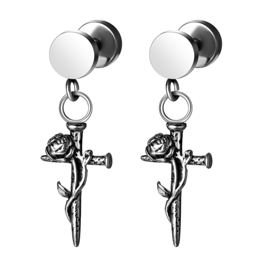 Aroncent Damen Herren Ohrringe Ohrstecker: Creolen Kreuz Hängend Anhänger Chirurgischer Schrauben Piercing Studs Plug Ohr Schmuck Set Rosenkranz Silber Aroncent Damen Herren Ohrringe Ohrstecker: Creolen Kreuz Hängend Anhänger Chirurgischer Schrauben Piercing Studs Plug Ohr Schmuck Set Rosenkranz Silber von Aroncent
