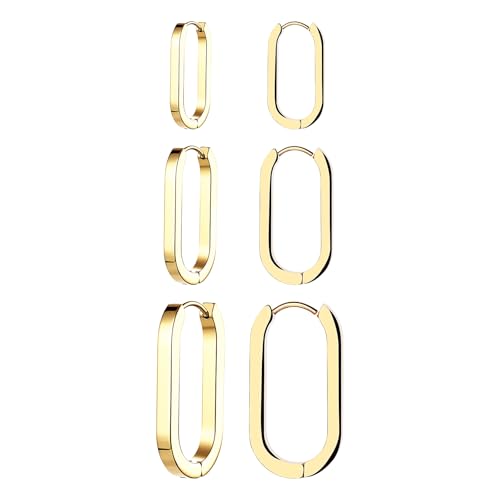 Aroncent Damen Huggie Hoop Ohrringe: 18K Vergoldete Edelstahl Rechteckige Quadratische Creolen Ohrstecker Leicht Elegant Stylischer Ohrschmuck für Frauen Gold von Aroncent