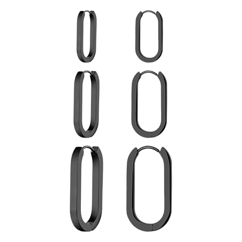 Aroncent Damen Huggie Hoop Ohrringe: 18K Vergoldete Edelstahl Rechteckige Quadratische Creolen Ohrstecker Leicht Elegant Stylischer Ohrschmuck für Frauen Schwarz von Aroncent