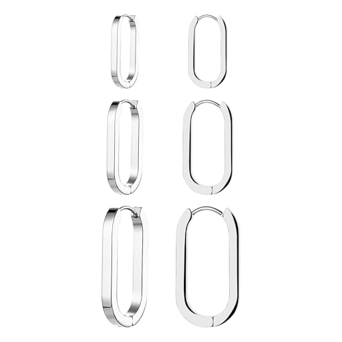 Aroncent Damen Huggie Hoop Ohrringe: 18K Vergoldete Edelstahl Rechteckige Quadratische Creolen Ohrstecker Leicht Elegant Stylischer Ohrschmuck für Frauen Silber von Aroncent