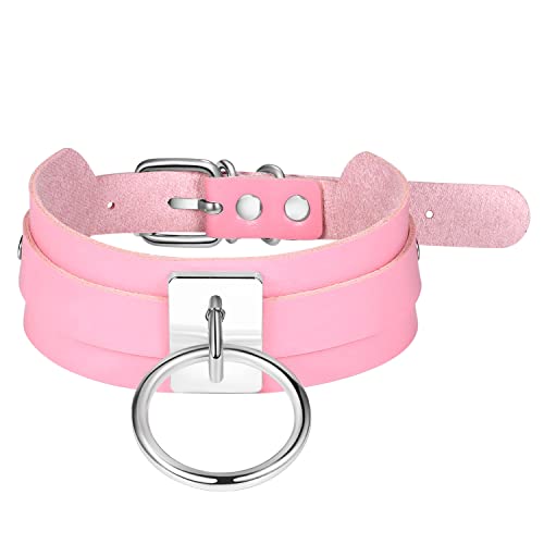 Aroncent Damen Punk Gothic Rock Choker - Pink Leder Halsband Halskette Exquisit Metalllegierung Lederhalskette Kette Verstellbaren Größen von Aroncent