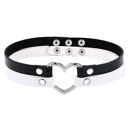 Aroncent Damen Punk Gothic Rock Choker - Schwarz Leder Halsband Halskette Choker Exquisit Herz Metalllegierung Lederhalskette doppelt Kette Verstellbaren Größen von Aroncent