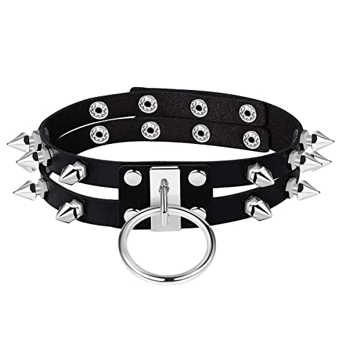 Aroncent Damen Punk Gothic Rock Choker - Schwarz Leder Halsband Halskette Choker Exquisit Herz Metalllegierung Niet Lederhalskette Verstellbaren Größen von Aroncent