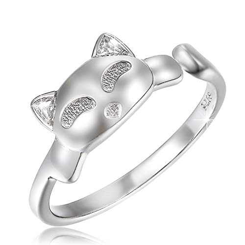 Aroncent Damen-Ring Katze 925 Sterling Silber verstellbar Ring Kätzchen Schmuck Silber Geschenk für Frauen Mädchen von Aroncent
