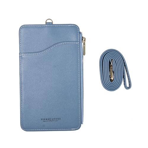 Aroncent Damen Wallet Geldbörse Geldbeutel: Bifold Wallet mit Lanyard Solid Farbe Bifold Wallet ID Holder Coin Purse mit Reißverschluss Multi Karte Wallet Slim Blau von Aroncent