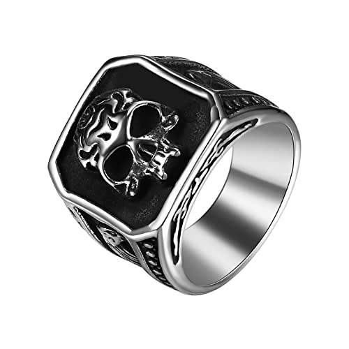 Aroncent Edelstahl Punk Gotik Schädel Ring - Punk Gotik Totenkopf Adlerkopf Ring Bandring Geschenk für Herren Frauen von Aroncent