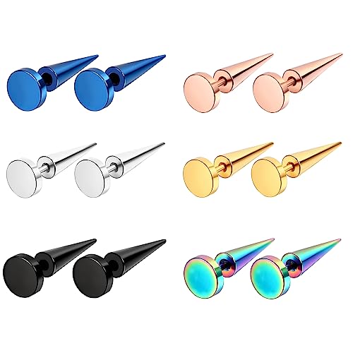 Aroncent Fake Plug Ohrstecker Ohrringe: 6 Paare Herren Damen bunt Edelstahl Punk Hip Hop Spike Ohrstecker Fakeplugs Ohr Tunnel Piercing Ohrstecker Ohrringe Expander von Aroncent