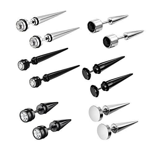 Aroncent Fake Plug spike Ohrstecker Ohrringe - 6 Paare silber schwarz Edelstahl Punk Hip Hop Ohrstecker Fakeplugs Ohr Tunnel Piercing Ohrstecker Ohrringe Expander von Aroncent