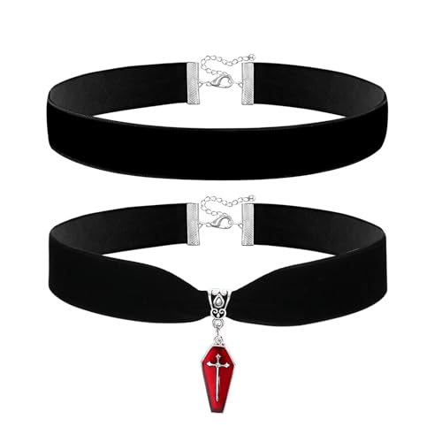Aroncent Gothic Choker Damen 2-teilig: Schwarzer Samt Halsreif mit rotem Sarg Kreuz Tropfen Anhänger Punk Halskette Set für Halloween Cosplay Dark Fashion Outfits Aroncent Gothic Choker Damen 2-teilig: Schwarzer Samt Halsreif mit rotem Sarg Kreuz Tropfen Anhänger Punk Halskette Set für Halloween Cosplay Dark Fashion Outfits von Aroncent
