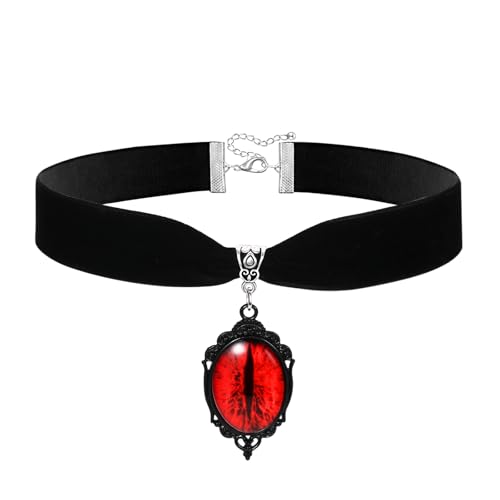Aroncent Gothic Choker Damen Halsband: Schwarzer Samt Halsreif mit Rubin Augen Anhänger Punk Halskette Set für Halloween Cosplay Dark Fashion Aroncent Gothic Choker Damen Halsband: Schwarzer Samt Halsreif mit Rubin Augen Anhänger Punk Halskette Set für Halloween Cosplay Dark Fashion von Aroncent