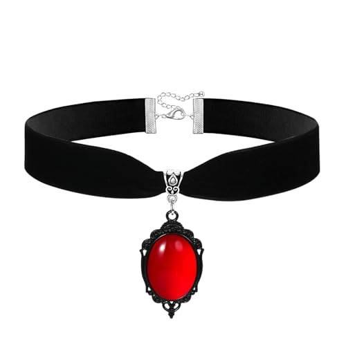 Aroncent Gothic Choker Damen Halskette: Schwarzes Samt Halsband mit Rubin Wasserfall Anhänger Punk Kette Set Vintage Schmuck für Halloween Cosplay von Aroncent