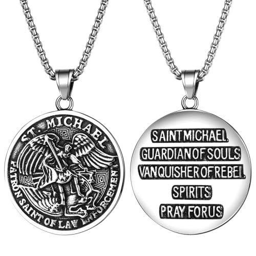 Aroncent Halskette Anhänger Erzengel Michael: Religiöses Schutzamulett Anhänger für Herren Edelstahl Katholisches Medaille Schmuck Geschenk von Aroncent