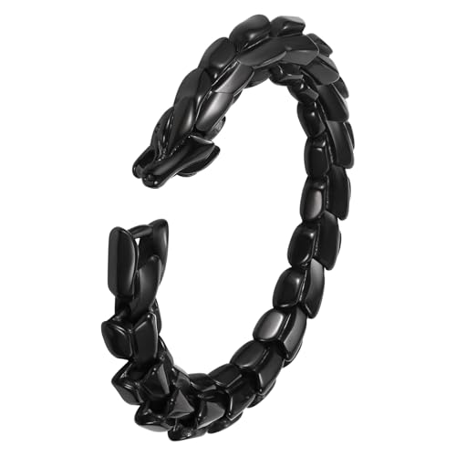 Aroncent Herren Damen Armband Drachen: Schwarz Handgefertigtes Hochglanz Edelstahlarmband Individuelles Kreatives Drachen Design Wikinger Armband Schmuck von Aroncent