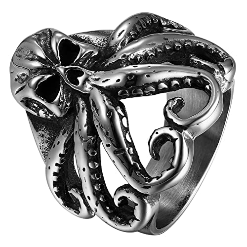 Aroncent Herren Damen Edelstahl Krake Schädel Ring Skull Ring Punk Gotik Bandring mit Geschenkebox, Geschenk für Herren Frauen 57 (18.1) von Aroncent