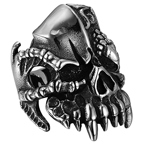 Aroncent Herren Damen Edelstahl Punk Gotik Adlerkrallen Zähne Schädel Ring Skull Ring Bandring mit Geschenkebox, Geschenk für Herren Frauen 65 (20.7) von Aroncent