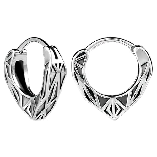 Aroncent Herren Damen Ohrringe Vikinger: Vintage Ohrstecker Geometrische Großer Kreis Herz Dreieck aus Edelstahl mit gegossenem Muster und Schwarzoxidierung Mode Damen Ohrringe in Silber von Aroncent