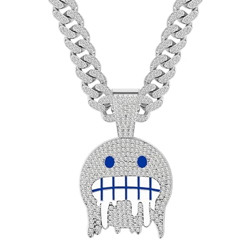 Aroncent Herren Kubanische Kette Eis: Glänzende Cuban Chain Eiskette Männer Diamantkette Eiskristall Hip Hop Schmuck Geschenk Silber Blau von Aroncent