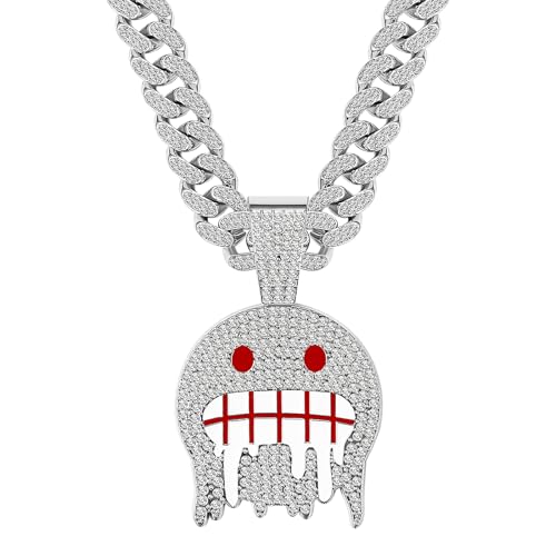 Aroncent Herren Kubanische Kette Eis: Glänzende Cuban Chain Eiskette Männer Diamantkette Eiskristall Hip Hop Schmuck Geschenk Silber Rot von Aroncent