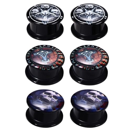 Aroncent Herren Ohr Flesh Tunnel: 6PCS Skelett Wikinger Punk Herren Damen Ohr Plug Modernes Piercing Accent für individuelle Styles Schwarz 14mm von Aroncent